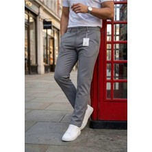 Modamesto Erkek Füme Slim Fit Dar Kesim Likralı Yan Cep Bilek Boy Düz Kumaş Pantolon