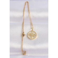 Youday Accessories 316L Çelik Zincir Altın Renk Zirkon Taşlı Oval Tasarım Güneş Kolye