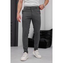 Ser Joven Erkek Füme Slim Fit Dar Kesim Likralı Yan Cep Bilek Boy Düz Kumaş Pantolon