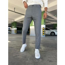 Ser Joven Erkek Füme Slim Fit Dar Kesim Likralı Yan Cep Bilek Boy Düz Kumaş Pantolon