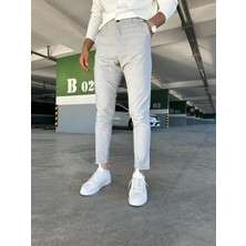 Ser Joven Erkek Açık Gri Slim Fit Dar Kesim Likralı Yan Cep Bilek Boy Düz Kumaş Pantolon