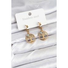 Youday Accessories 316L Çelik Yaşam Ağacı Model Kadın Küpe