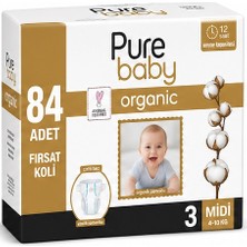 Pure Baby Organik Bebek Bezi 3 Beden 4-10 kg Midi 84 Adet Aylık Fırsat Pk