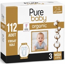 Pure Baby Organik Bebek Bezi 3 Beden 4-10 kg Midi 112 Adet Avantaj Fırsat Pk