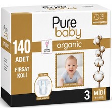 Pure Baby Organik Bebek Bezi 3 Beden 4-10 kg Midi 140 Adet Mega Fırsat Pk