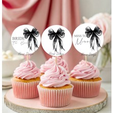 Hiras Dizayn 15ADET Siyah Fiyonklu Bride To Be Bekarlığa Veda Cupcake Kürdanı Gelin Oluyor Düğün Kına Gecesi Bekarlığa Veda Süsü