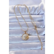 Youday Accessories 316L Altın Renk Mineli Parlayan Güneş Kolye