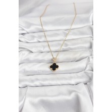 Youday Accessories 316L Çelik Zincir Gold Renk Yonca Model Zirkon Taşlı Kadın Kolye