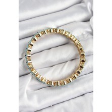 Youday Accessories Pirinç Zirkon Taşlı Turkuaz Nazar Model Gold Renk Lastikli Kadın Bileklik