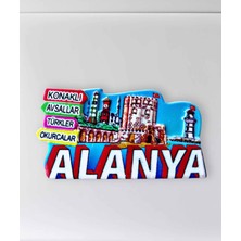 Mundy Alanya ( Konaklı , Avsallar , Türkler , Okurcalar ) Temalı Polyester Kabartmalı Magnet 8 x 4,5  cm (KOD:1107) Dekoratif Hediyelik Buzdolabı Süsü