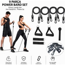 Neler Geldi Neler 9 Parça Direnç Lastiği Seti Kapı Arkası Direnç Bandı Siyah Power Band Set Kas Geliştirici Pilates