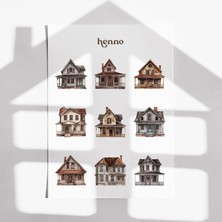 Henno Vintage Ahşap Evler Temalı Sticker Seti (10X13 Cm) | Ajanda, Defter, Planlayıcı Çıkartma Sticker