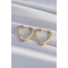 Youday Accessories Pirinç Gold Renk Zirkon Taşlı Motifli Kalp Küpe