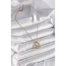 Youday Accessories 316L Çelik Gold Renk Zincir Zirkon Taş Detaylı Kalp Model Sonsuzluk Detay Kadın Kolye