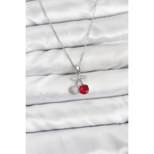 Youday Accessories 316L Çelik Zincir Gümüş Renk Kiraz Model Zirkon Taşlı Kadın Kolye