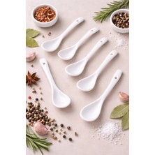 Ecovibe 12 Adet Beyaz Porselen Servis ve Baharat Kaşığı Mama Şeker Çay Tatlı Reçel Kahvaltılık Kaşığı 12CM
