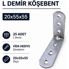 Badem10 L Demir Köşebent 20X55X55 mm Oval Başlı 25 Adet Set Mobilya Raf Sabitleme Aparatı Vida Dahil