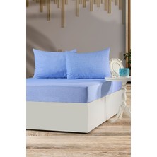 Tekstilla Rosa Lastikli Fitted Mavi Renk Çift Kişilik Yastık Kılıflı Çarşaf Seti