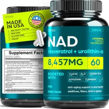 Thinbi Nad 8457MG Resveratrol + Urolithin A Boosted Liposomal 60 Capsules Made In Usa