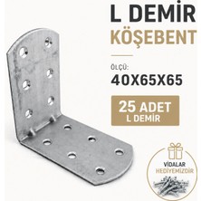 Badem10 L Demir Köşebent 40X65X65 mm Oval Başlı 25 Adet Set Dayanıklı Bağlantı Mobilya Raf Aparatı