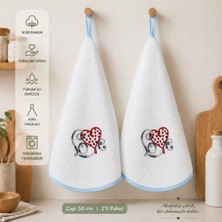 Vivesta Home %100 Pamuk Yuvarlak Mutfak Havlusu 50 cm – 2’li Set | Yüksek Emicilik, Askı Halkalı, Nakışlı Şık Tasarım, Makinede Yıkanabilir Kurulama Bezi