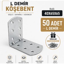 Badem10 L Demir Köşebent 40X65X65 mm Oval Başlı 50 Adet Set Metal Gönye Mobilya Sabitleme Aparatı Seti