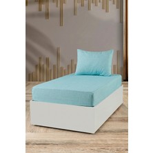 Tekstilla Rosa Lastikli Fitted Turkuaz Renk Tek Kişilik Yastık Kılıflı Çarşaf Seti