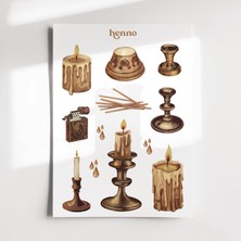 Henno Vintage Şamdan ve Mum Temalı Sticker Seti (1 Adet A6) | Ajanda, Defter, Planlayıcı Çıkartma Sticker