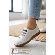 Shoemix Kadın Beyaz Hakiki Deri Delikli Anatomik Günlük Ayakkabı