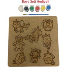 Özbience Çocuklar Için Unicorn Temalı Ahşap Puzzle ve Boyama Seti, Hediye Fırça ile