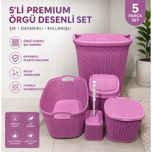 Belirtilmemiş 5’li Premium Örgü Desenli Banyo Seti – Çöp Kovası, Kirli Sepeti, Klozet Fırçası, Organizer Sepet – Bpa Içermez Dayanıklı Plastik Şık Banyo Seti