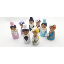 Özbience Sevimli Ahşap Çift Damat Gelin Peg Doll Oyuncak Seti