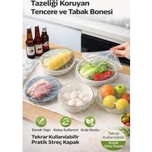 Ecovibe 100 Adet Esnek Streç Kapak | Gıda Saklama Bonesi | Tazelik Koruyucu Lastikli Kapak |