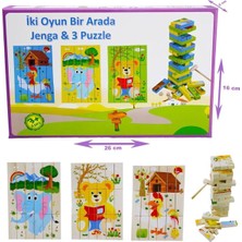 Özbience Ahşap 2'li Jenga ve Puzzle Seti, Eğlenceli ve Öğretici Oyunlar