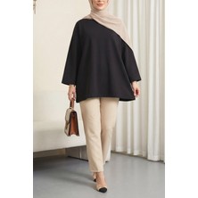 Moda Morfo Yuvarlak Yaka Salaş Penye Tunik  -Siyah