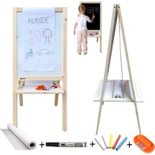 Özbience Çift Taraflı Ahşap Çocuk Yazı Tahtası, Rulo Kağıtlı, Ayaklı, Eğlenceli ve Kullanışlı