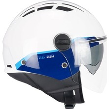 Cgm 116G Aır Bıco –açık Kask Mavi Beyaz Uzun Vizör+Güneş Vizörlü