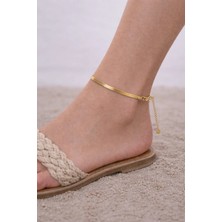 Sjour Kadın Halhal 316L Çelik Duşa, Denize Dayanıklı Ek Uzatmalı, Gold, 20+5 cm 3 Yıl Garantili