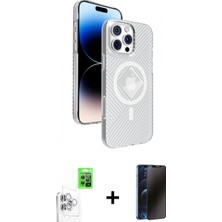 Marsilyan™- iPhone 16 Pro Kılıf Nova Modern Prime - Siyah 3D Antistatik Hayalet Cam Ekran Koruyucu + Beyaz Raze Metal Kamera Lens