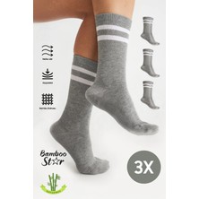 Bamboo Star Bambu Gri Tenis Çizgili Premium Kolej Çorabı Unisex Dikişsiz Soket Çorap 3'lü Paket