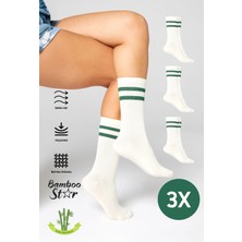 Bamboo Star Bambu Tenis Çizgili Premium Kolej Çorabı Unisex Siyah Dikişsiz Soket Çorap 3'lü Paket