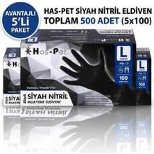 Has-Pet Siyah Nitril Muayene Eldiveni Pudrasız L Beden - 5'li Paket (500 Adet)