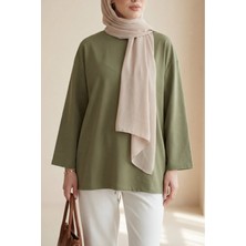 Moda Morfo Yuvarlak Yaka Salaş Penye Tunik  -Haki