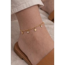 Sjour Yıldız Işığı Çelik Kadın Halhal Havuza Denize Dayanıklı Gold 316L 19+5 cm 3 Yıl Garantili