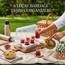 Multi Trendy 6'lı Çay Bardağı Taşıma Organizeri Kapaklı Piknik Bardak Taşıyıcı Kırılmaz Kutu