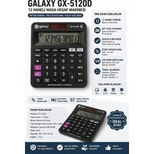 ArtMaster Hesap Makinesi Siyah 12X14.5 cm 1 Adet Galaxy GX-5120D 12 Haneli Orta Boy Ofis Büro Masaüstü Hesap Makinası