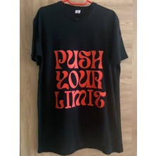 Edwol Push Your Lımıts - Sınırlarını Zorla- Yazılı Baskılı Erkek Unisex Siyah Tişört T-Shirt