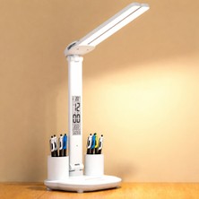 Linalp LED Masa Lambasi Dijital Saatli Takvimli Kalemlikli Katlanabilir Ofis Calisma Lamba Ogrenci LED Pro 6920LINALPSSA Masa ve Gece Lambası