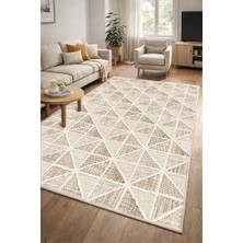 Lioara Home Modern Geometrik Desenli Bej Halı | Iskandinav Stil Kaymaz Taban Salon & Yatak Odası Halısı
