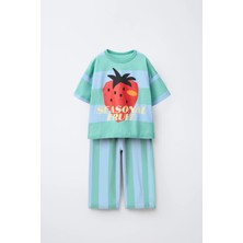 Magu Kız Çocuk Pamuklu Çilek Baskılı T-Shirt Eşofman Takım